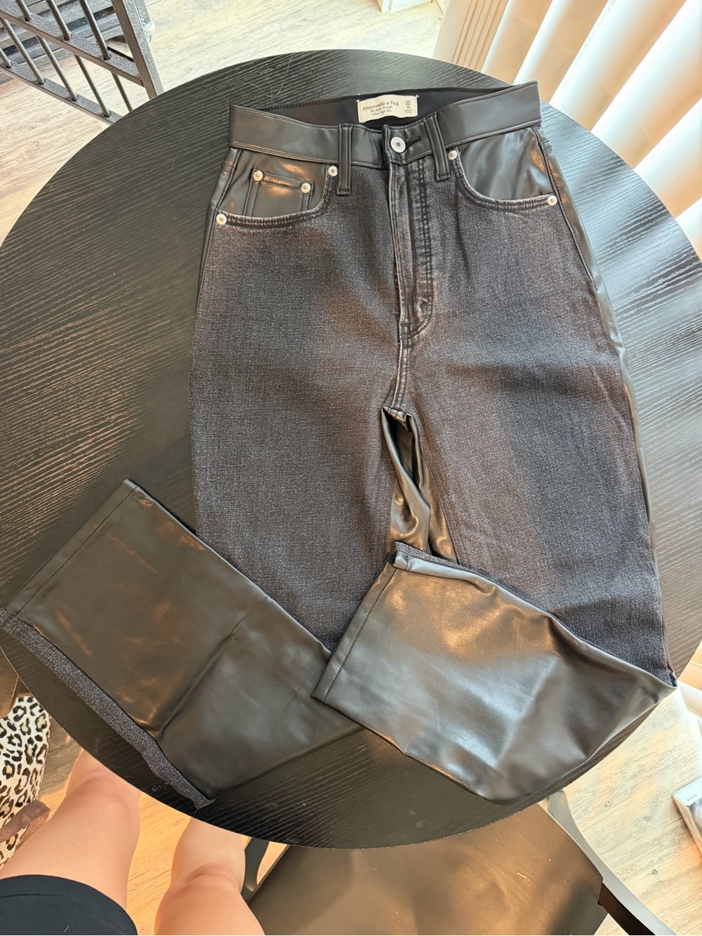 Abercrombie Ultra High-Waist Straight- Black Denim/Faux Leather - curve love